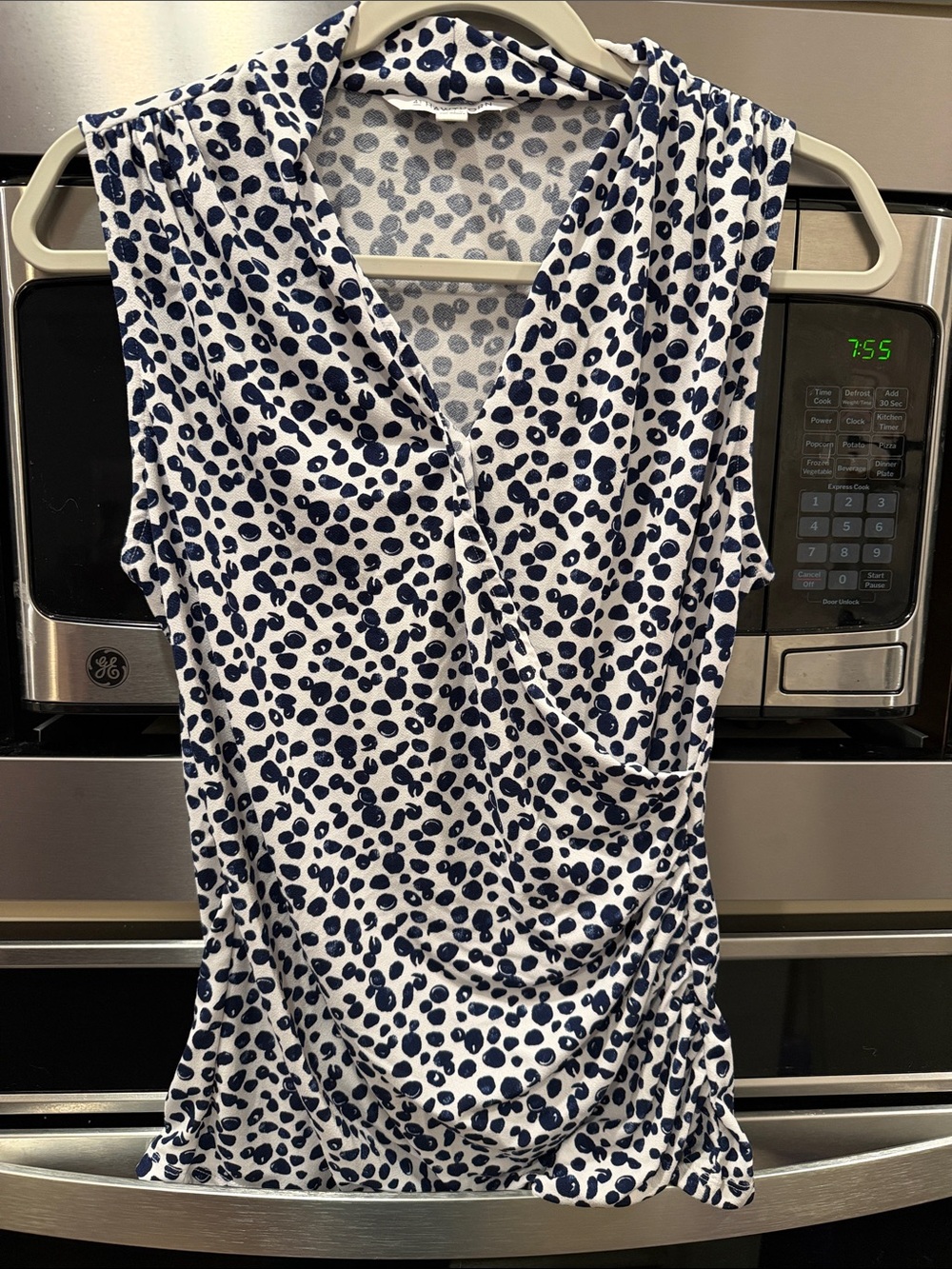 41 Hawthorn Navy and White Sleeveless Faux-Wrap Dot Camisole